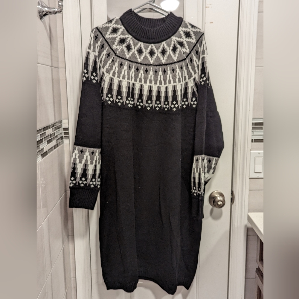 Lane Bryant Black and White Long Sleeve Dress